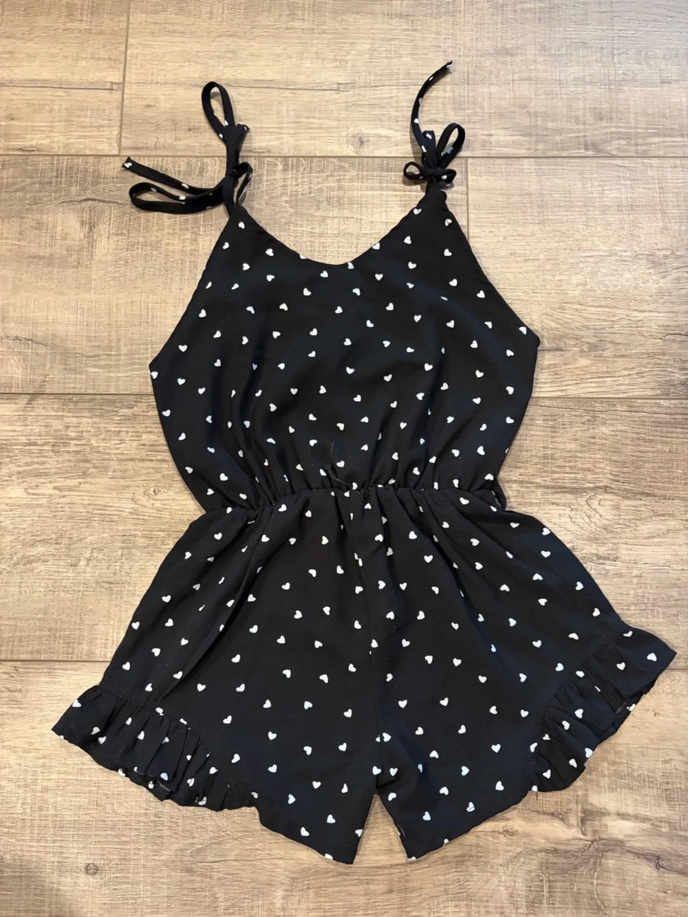 Black Heart Print Button-Front Romper